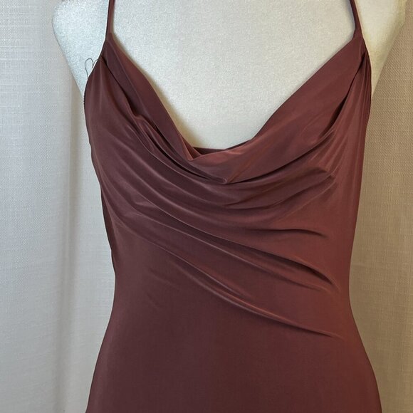 Windsor Flatter Me Satin Knit Dress Cowl Neck Bodycon Midi Deep Rose Size Medium - Picture 4 of 11
